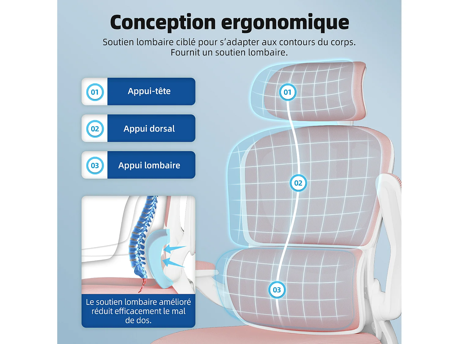 Hiazurm Chaise de Bureau Ergonomique - Chaise de Bureau avec Accoudoirs Pliables - Chaises de Bureau pour Adultes