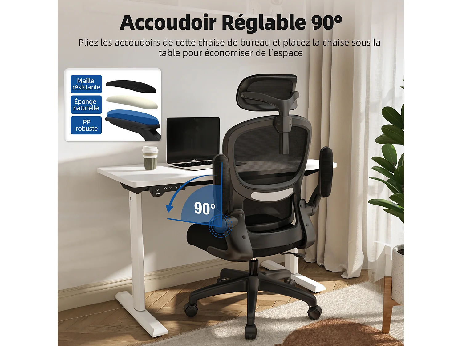 Hiazurm Chaise de Bureau Ergonomique - Chaise de Bureau avec Accoudoirs Pliables - Chaises de Bureau pour Adultes