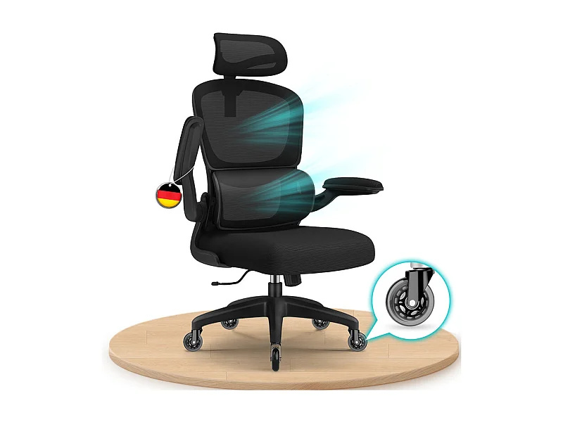Hiazurm Chaise de Bureau Ergonomique - Chaise de Bureau avec Accoudoirs Pliables - Chaises de Bureau pour Adultes