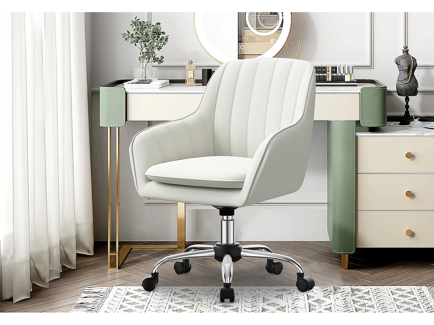 Hiazurm Chaise de Bureau Ergonomique - Chaise de Bureau avec Revêtement Doux en Bouclé, Accoudoirs Intégrés, Coussin Épais en Teddy