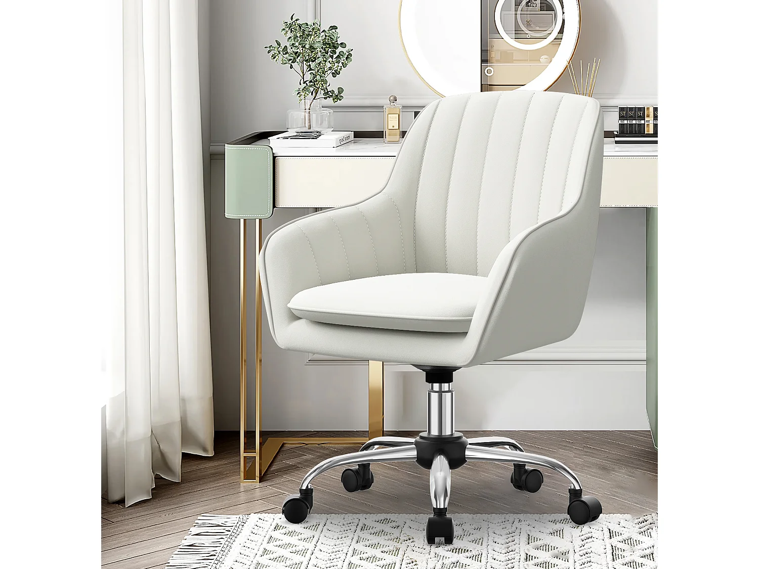 Hiazurm Ergonomische bureaustoel met zachte Bouclé bekleding en dikke Teddy-kussen - Wit 💖