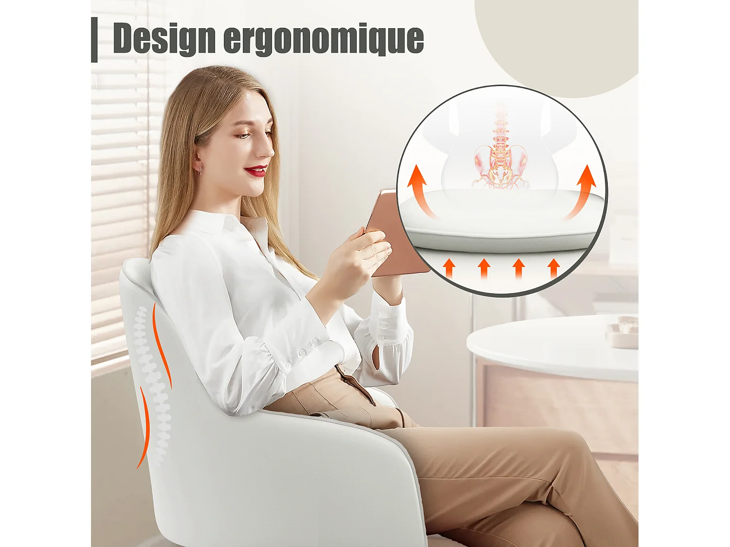 Hiazurm Ergonomische bureaustoel met zachte Bouclé bekleding en dikke Teddy-kussen - Wit 💖
