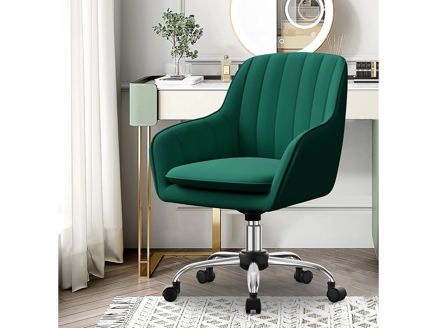 Hiazurm Chaise de Bureau Ergonomique - Chaise de Bureau avec Revêtement Doux en Bouclé, Accoudoirs Intégrés, Coussin Épais en Teddy