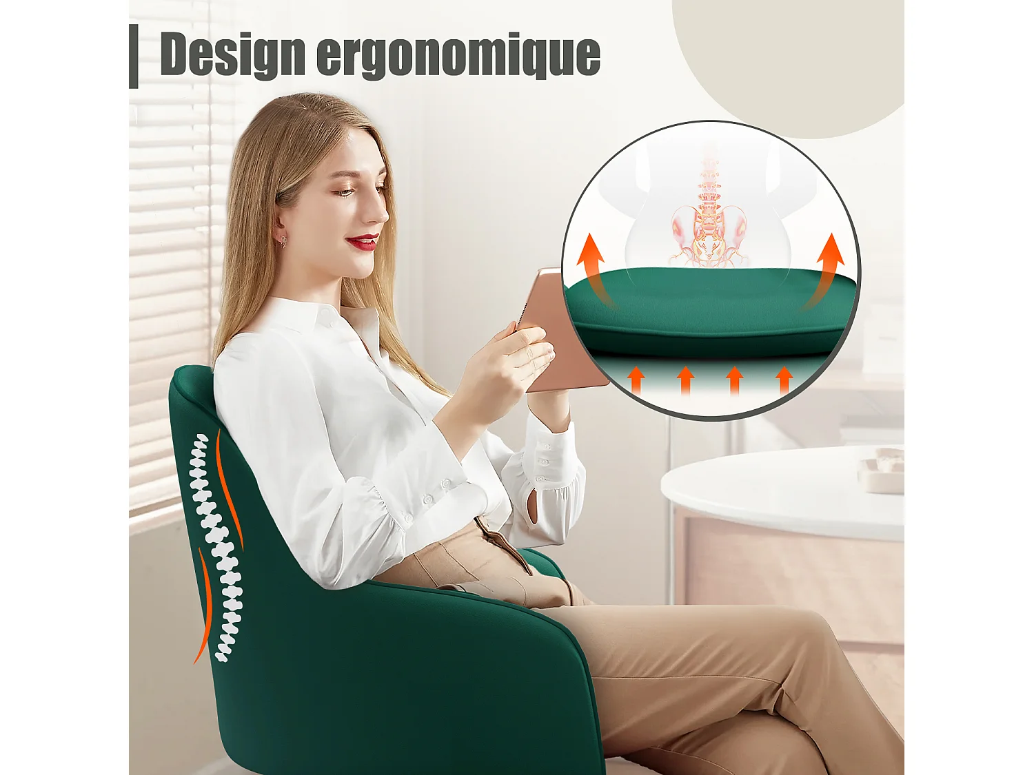Hiazurm Chaise de Bureau Ergonomique - Chaise de Bureau avec Revêtement Doux en Bouclé, Accoudoirs Intégrés, Coussin Épais en Teddy