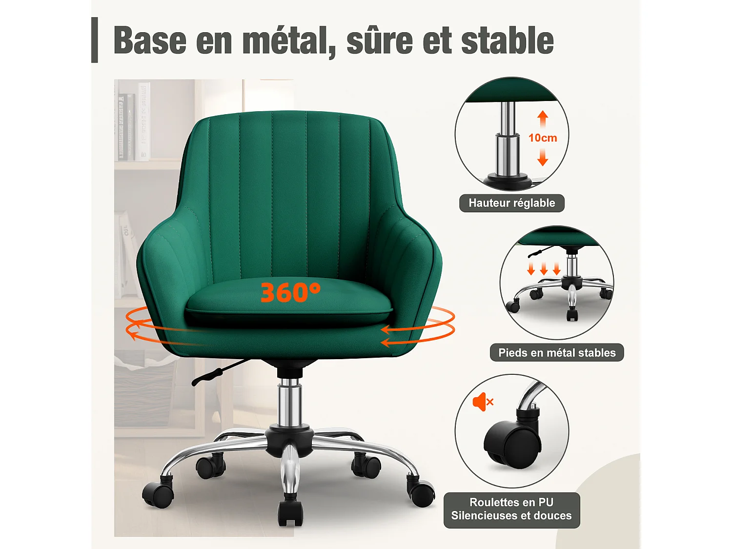 Hiazurm Chaise de Bureau Ergonomique - Chaise de Bureau avec Revêtement Doux en Bouclé, Accoudoirs Intégrés, Coussin Épais en Teddy