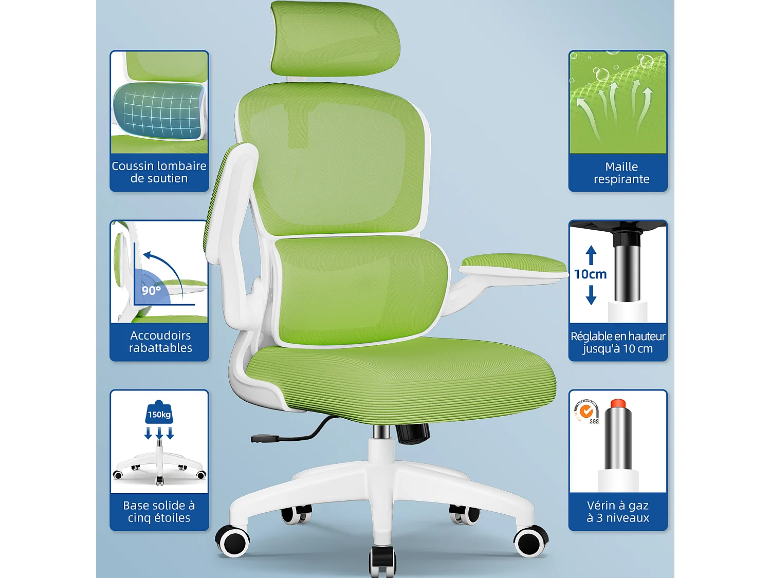 Hiazurm Chaise de Bureau Ergonomique - Chaise de Bureau avec Accoudoirs Pliables - Chaises de Bureau pour Adultes