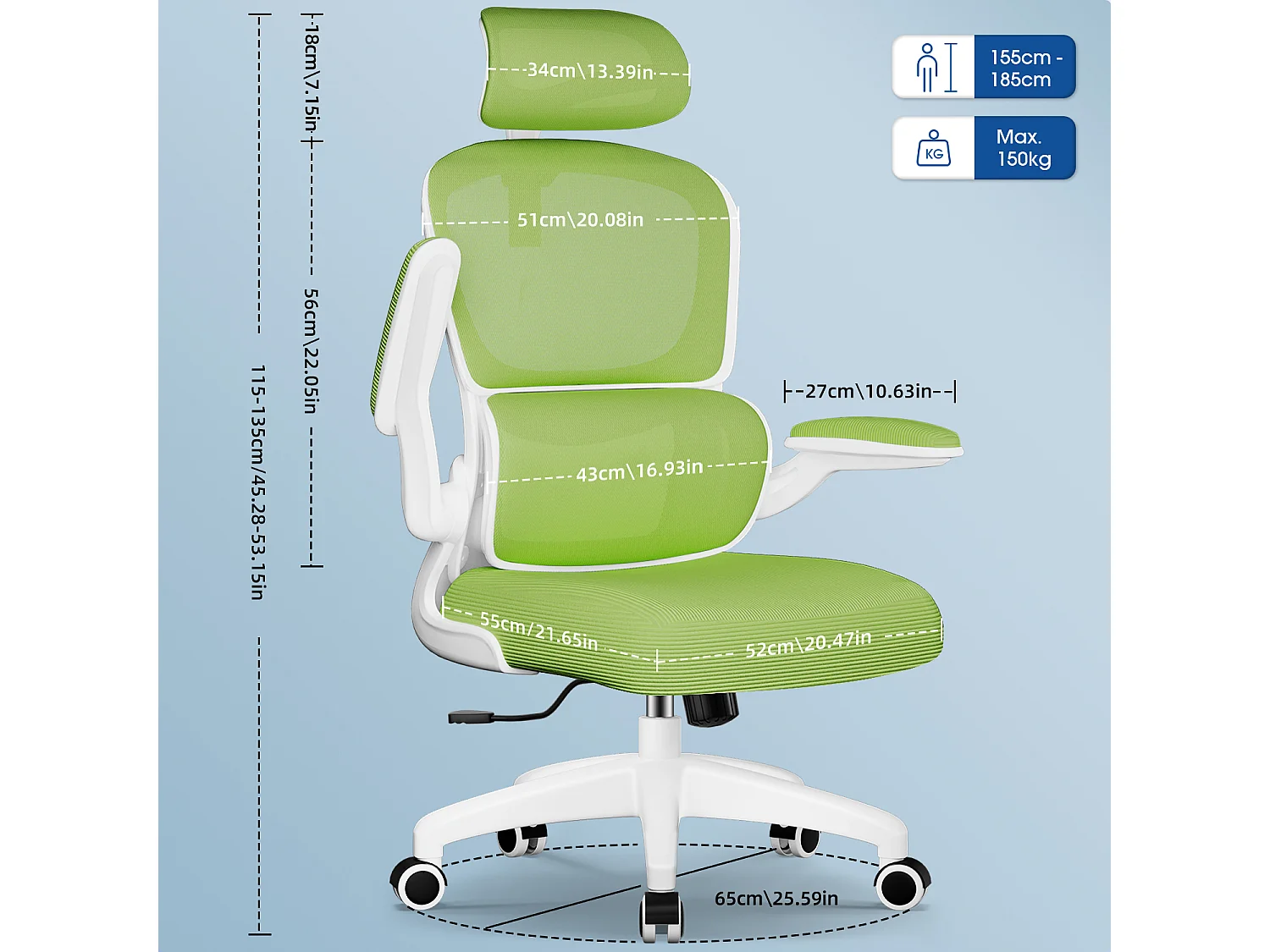 Hiazurm Chaise de Bureau Ergonomique - Chaise de Bureau avec Accoudoirs Pliables - Chaises de Bureau pour Adultes