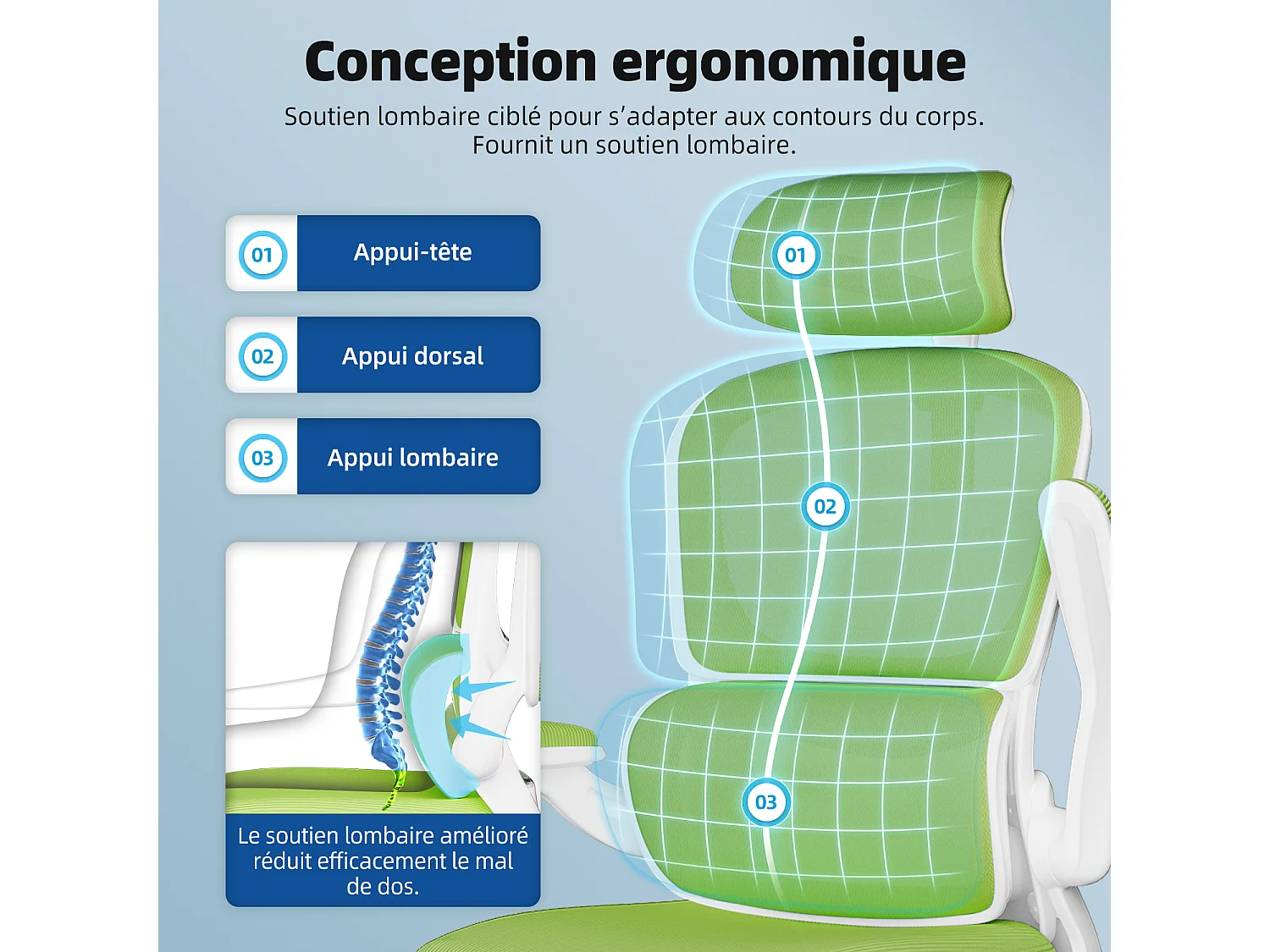 Hiazurm Chaise de Bureau Ergonomique - Chaise de Bureau avec Accoudoirs Pliables - Chaises de Bureau pour Adultes