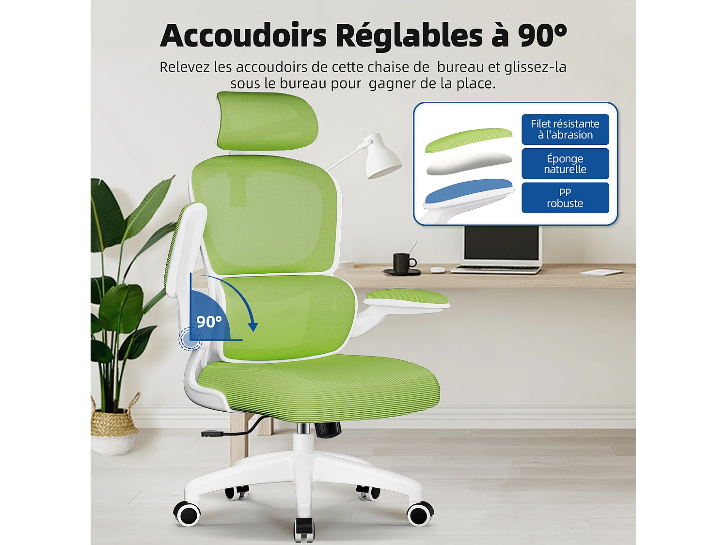 Hiazurm Chaise de Bureau Ergonomique - Chaise de Bureau avec Accoudoirs Pliables - Chaises de Bureau pour Adultes