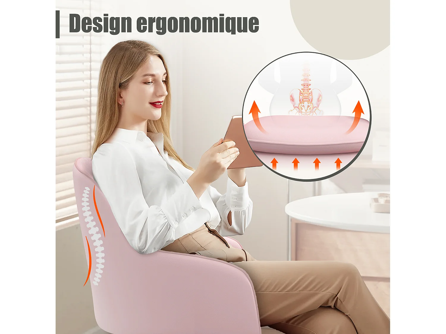 Hiazurm Chaise de Bureau Ergonomique - Chaise de Bureau avec Revêtement Doux en Bouclé, Accoudoirs Intégrés, Coussin Épais en Teddy