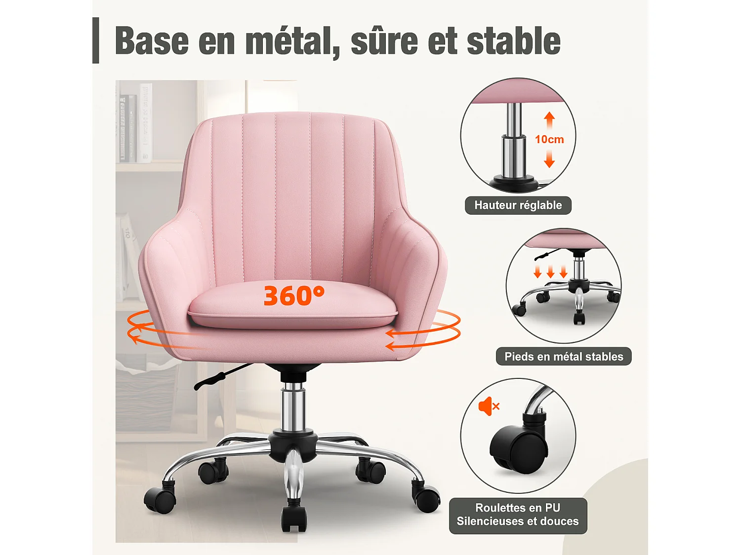 Hiazurm Chaise de Bureau Ergonomique - Chaise de Bureau avec Revêtement Doux en Bouclé, Accoudoirs Intégrés, Coussin Épais en Teddy