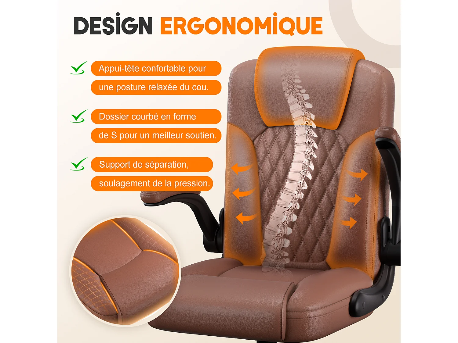 Hiazurm Chaise de Bureau Ergonomique - Chaise de Bureau avec Dossier Réglable de 90° à 120° - Chaises de Bureau pour Adultes - Accoudoirs Pliables
