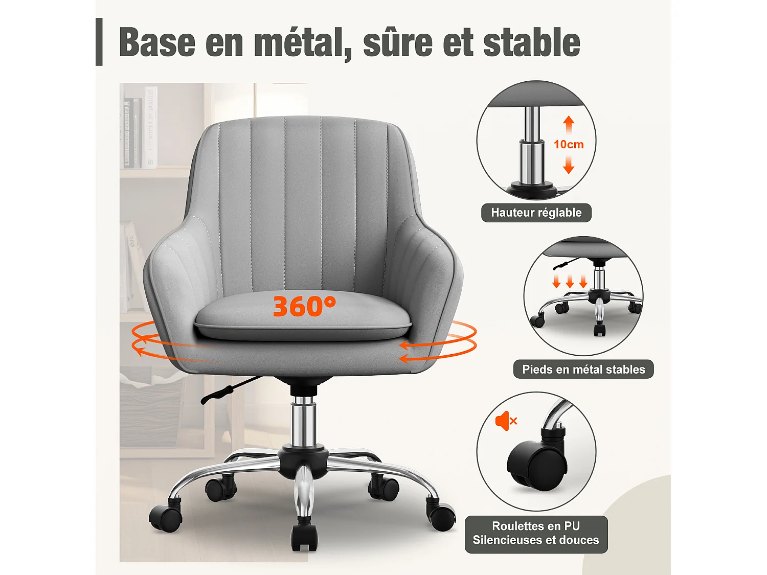 Hiazurm Chaise de Bureau Ergonomique - Chaise de Bureau avec Revêtement Doux en Bouclé, Accoudoirs Intégrés, Coussin Épais en Teddy