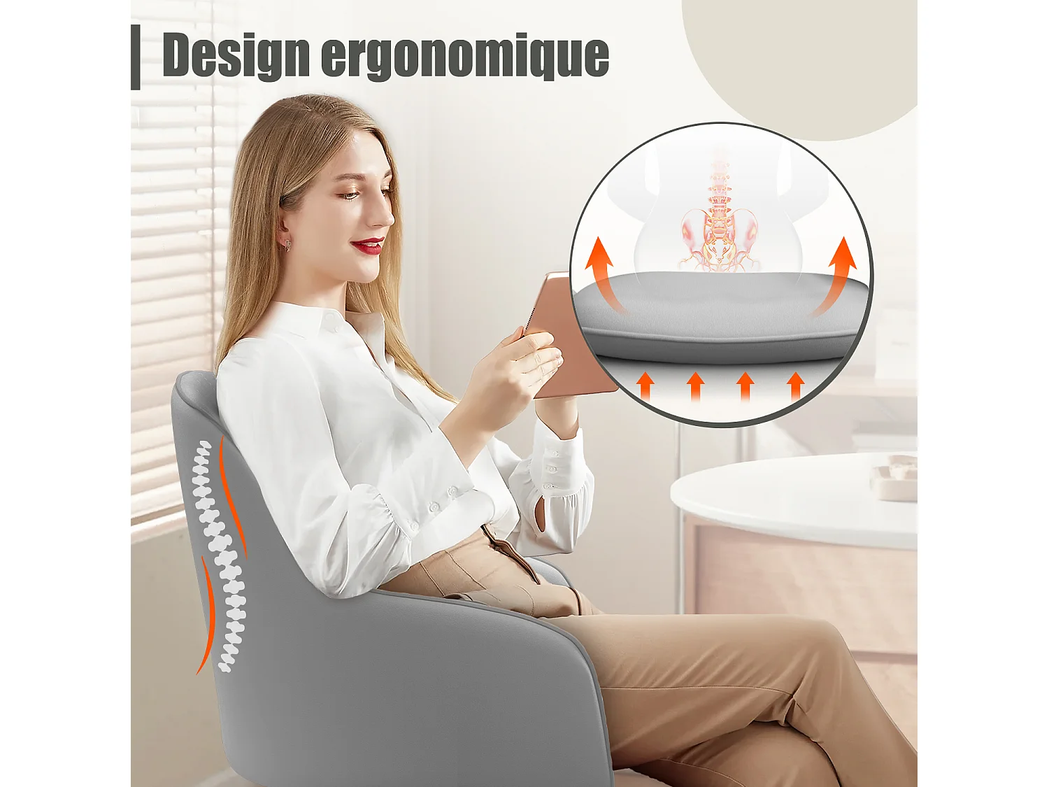 Hiazurm Chaise de Bureau Ergonomique - Chaise de Bureau avec Revêtement Doux en Bouclé, Accoudoirs Intégrés, Coussin Épais en Teddy