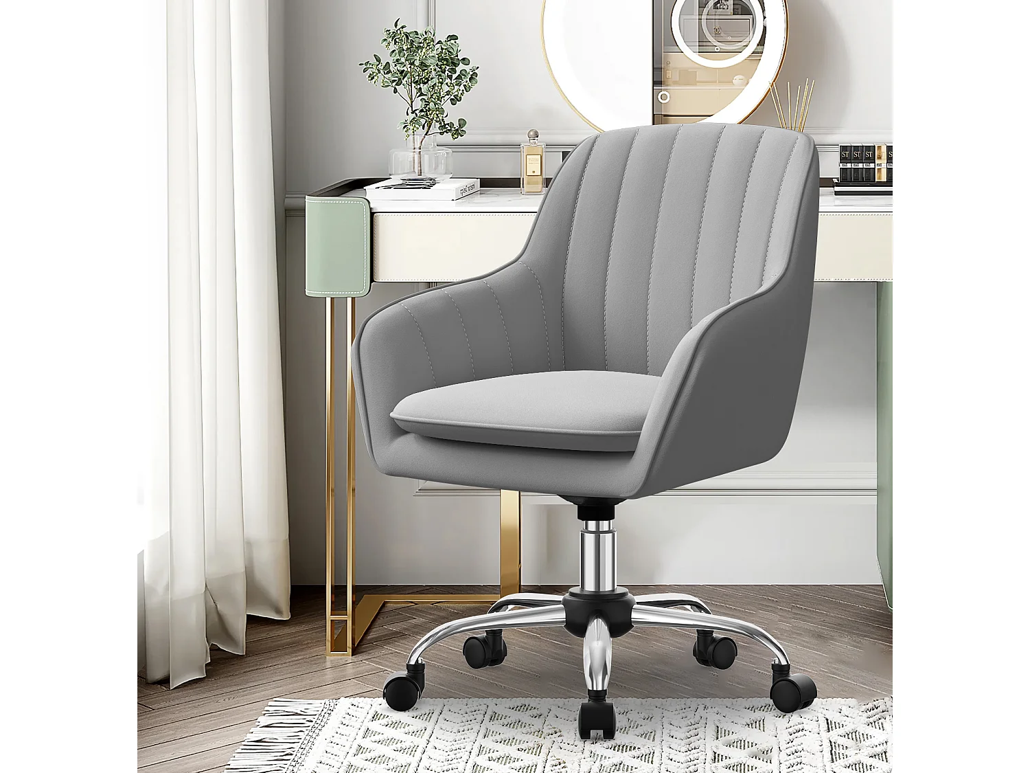 Hiazurm Chaise de Bureau Ergonomique - Chaise de Bureau avec Revêtement Doux en Bouclé, Accoudoirs Intégrés, Coussin Épais en Teddy