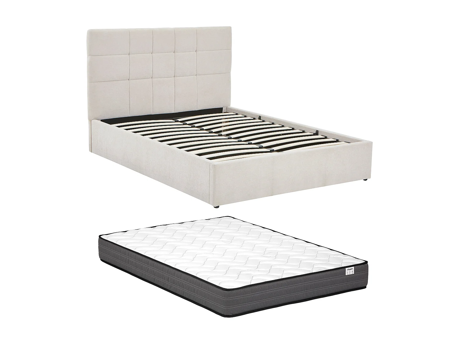 Lit coffre 140 x 190 cm - Tissu - Beige + Matelas - HOPEYA de Pascal Morabito