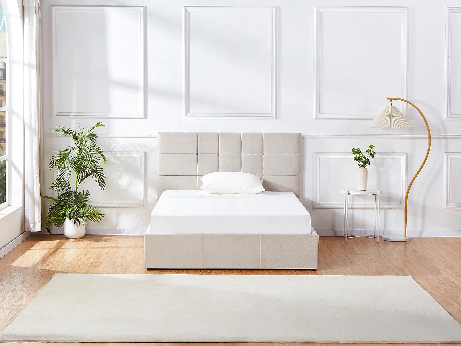 Lit coffre 160 x 200 cm - Tissu - Beige + Matelas - HOPEYA de Pascal Morabito
