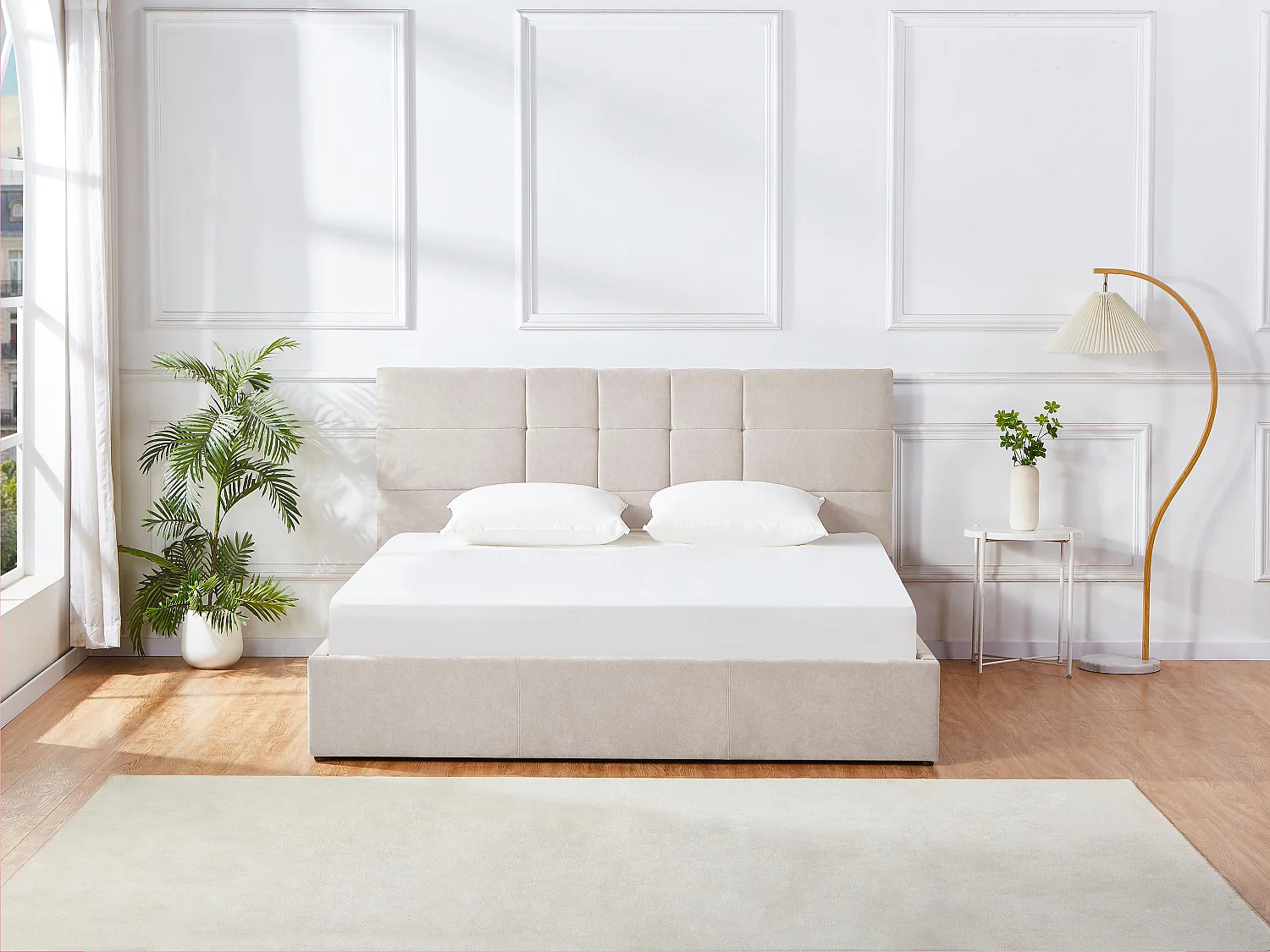 Lit coffre 200 x 200 cm - Tissu - Beige + Matelas - HOPEYA de Pascal Morabito