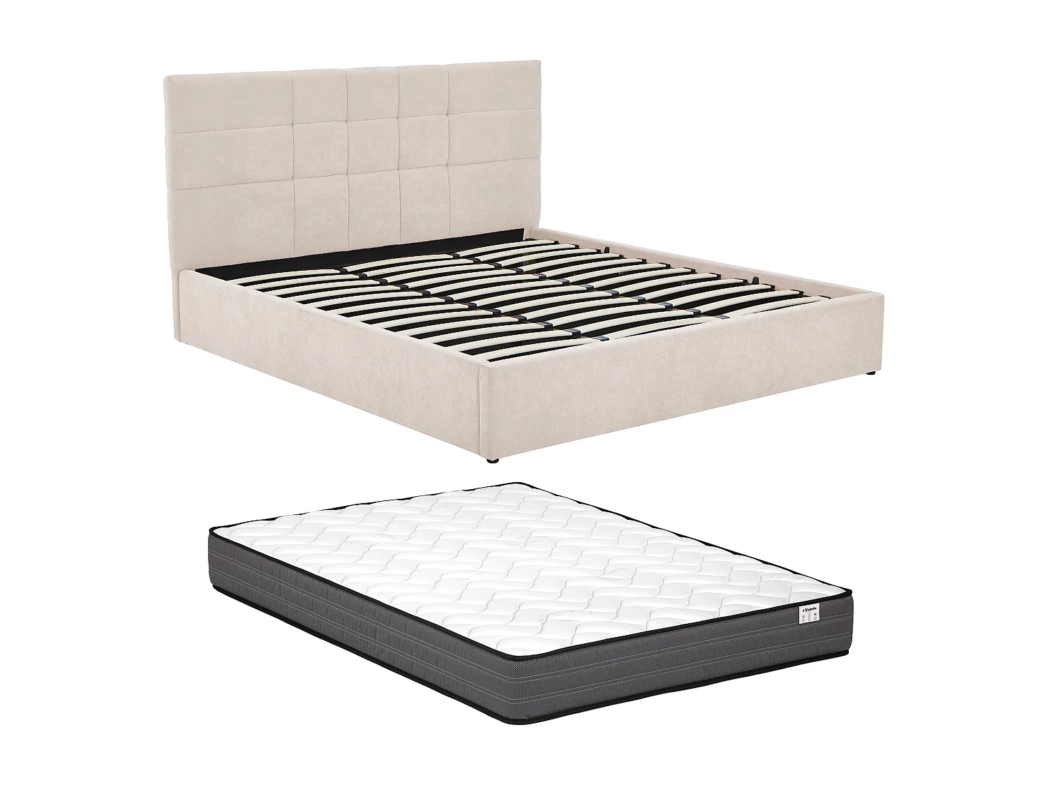 Lit coffre 200 x 200 cm - Tissu - Beige + Matelas - HOPEYA de Pascal Morabito