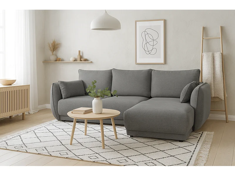 Narożnik prawy Loren z funkcją spania 250x150x90 cm – tkanina Raven 7 szara