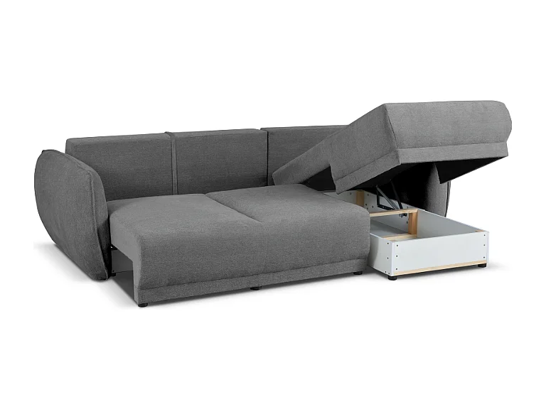 Canapé d’angle droit Loren convertible 250x150x90 cm – Tissu Raven 7 gris