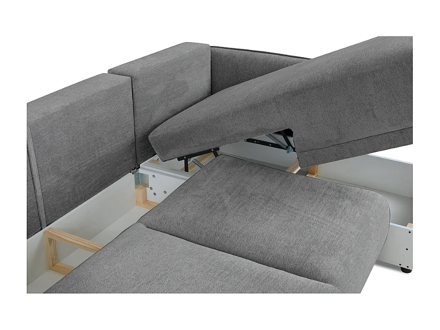 Canapé d’angle droit Loren convertible 250x150x90 cm – Tissu Raven 7 gris