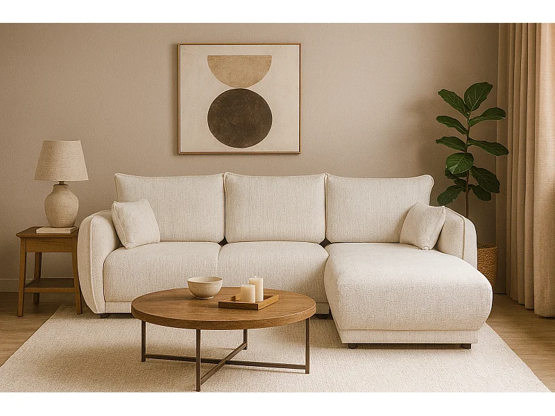 Narożnik prawy Loren z funkcją spania 250x150x90 cm – tkanina Bello 5 kremowa