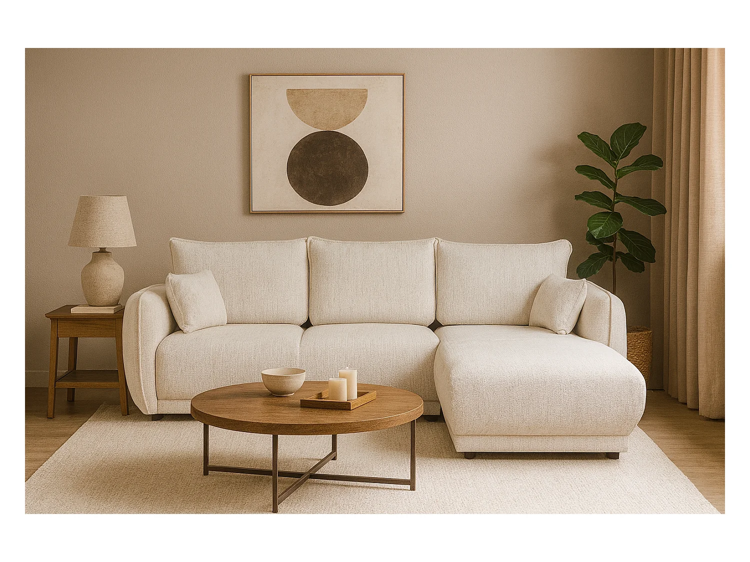 Narożnik prawy Loren z funkcją spania 250x150x90 cm – tkanina Bello 5 kremowa