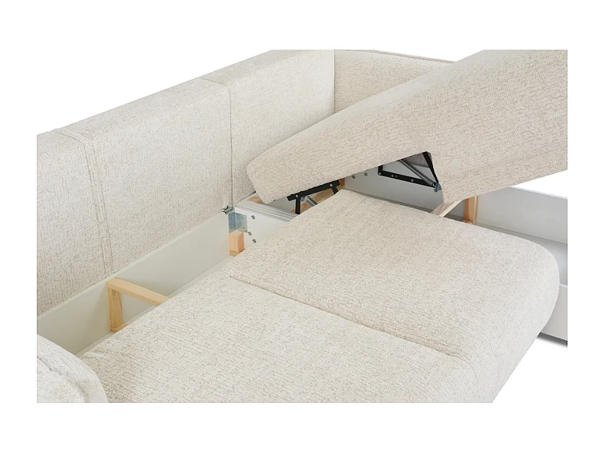 Canapé d’angle droit Loren convertible 250x150x90 cm – Tissu Bello 5 crème