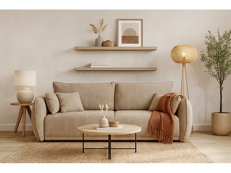 Nowoczesna sofa Loren z funkcją spania 238x102x91 cm – beżowa Raven 30