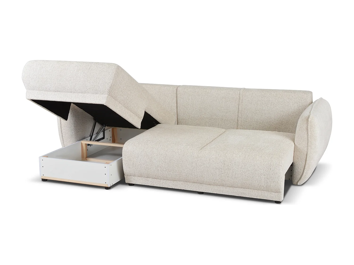 Canapé d’angle gauche Loren convertible 250x150x90 cm – Tissu Bello 5 crème