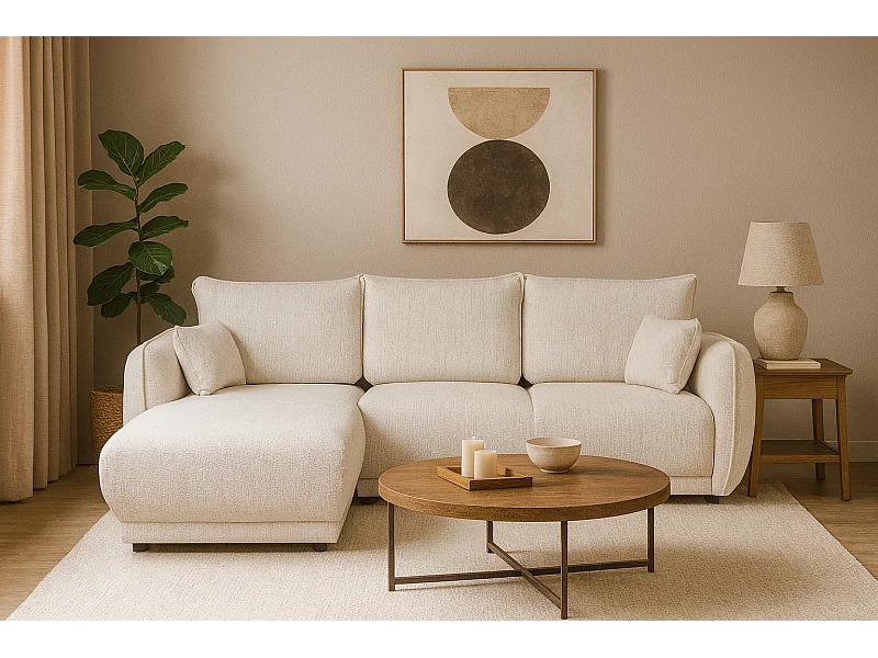 Ecksofa links Loren mit Schlaffunktion 250x150x90 cm – Stoff Bello 5 creme