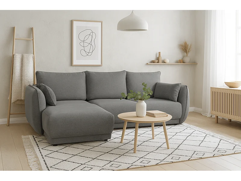 Narożnik lewy Loren z funkcją spania 250x150x90 cm – tkanina Raven 7 szara