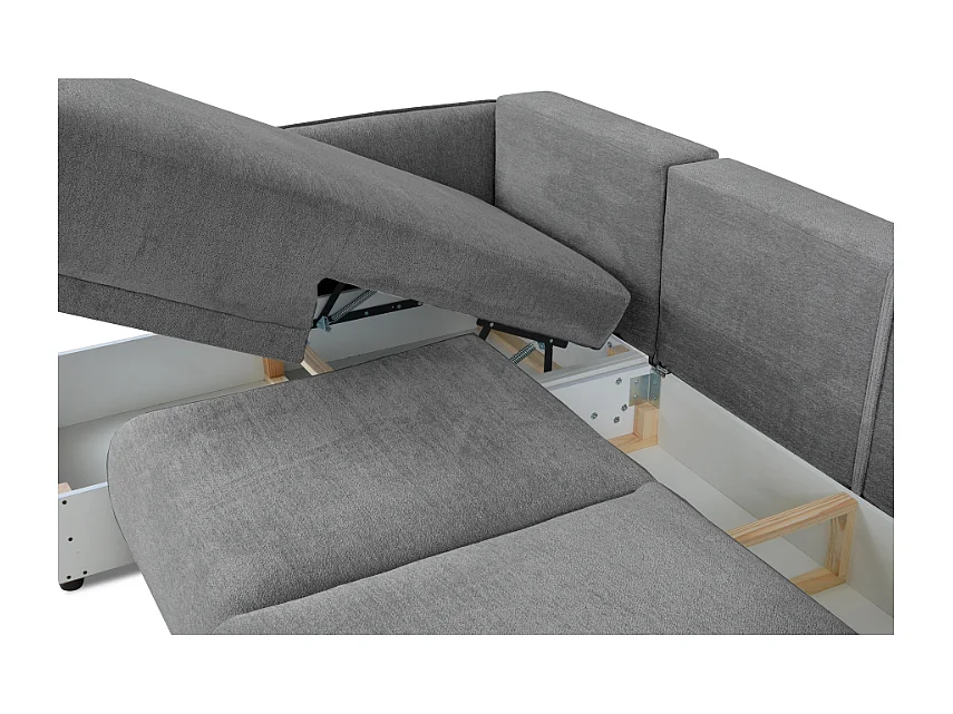 Hoekbank links  Loren met slaapfunctie 250x150x90 cm – Stof Raven 7 grijs