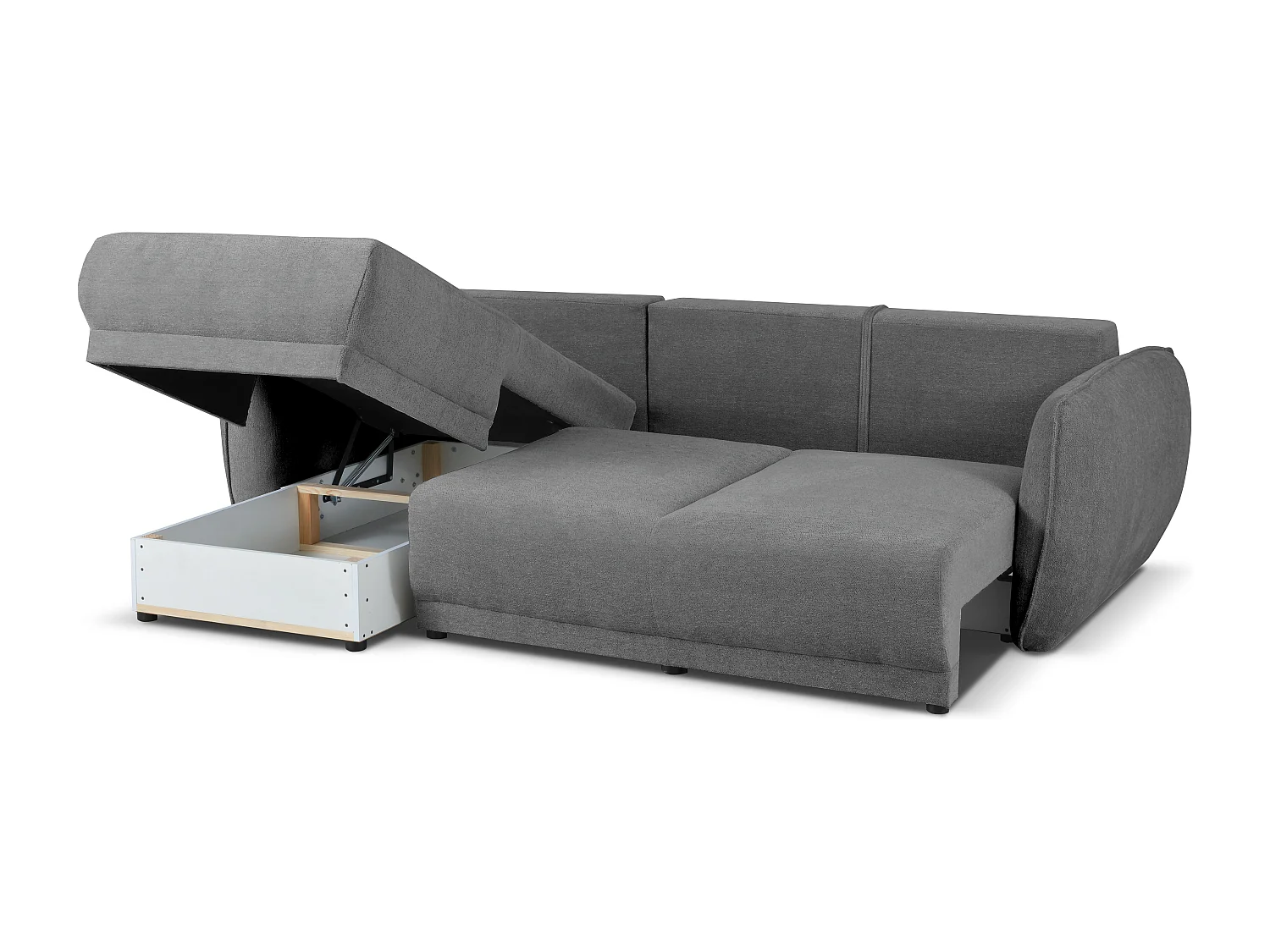 Canapé d’angle gauche Loren convertible 250x150x90 cm – Tissu Raven 7 gris