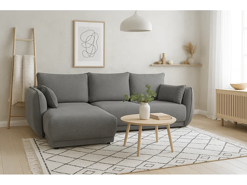 Ecksofa links  Loren mit Schlaffunktion 250x150x90 cm – Stoff Raven 7 grau