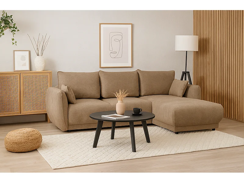 Narożnik prawy Loren z funkcją spania 250x150x90 cm – tkanina Raven 30 beżowa