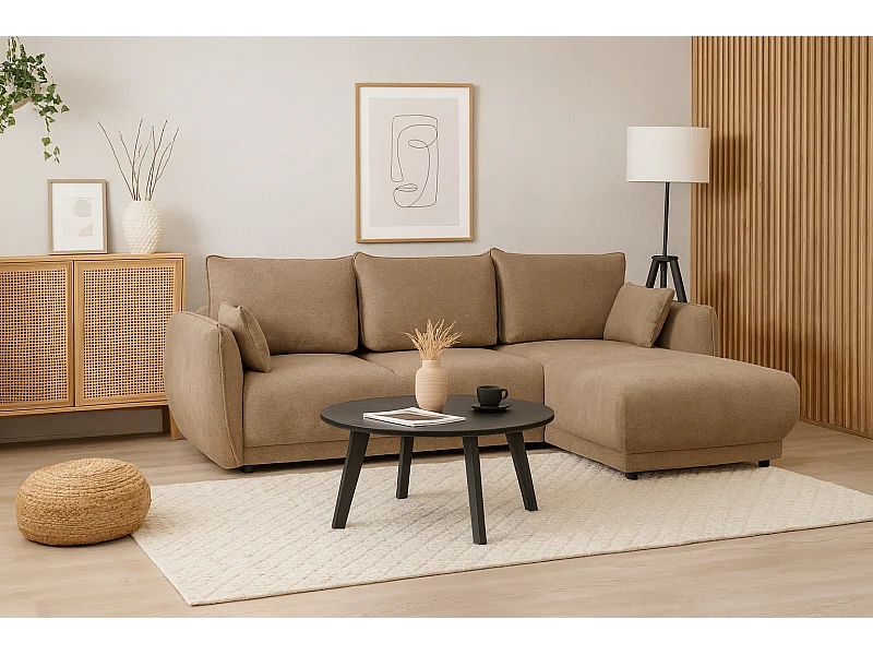 Ecksofa rechts Loren mit Schlaffunktion 250x150x90 cm – Stoff Raven 30 beige