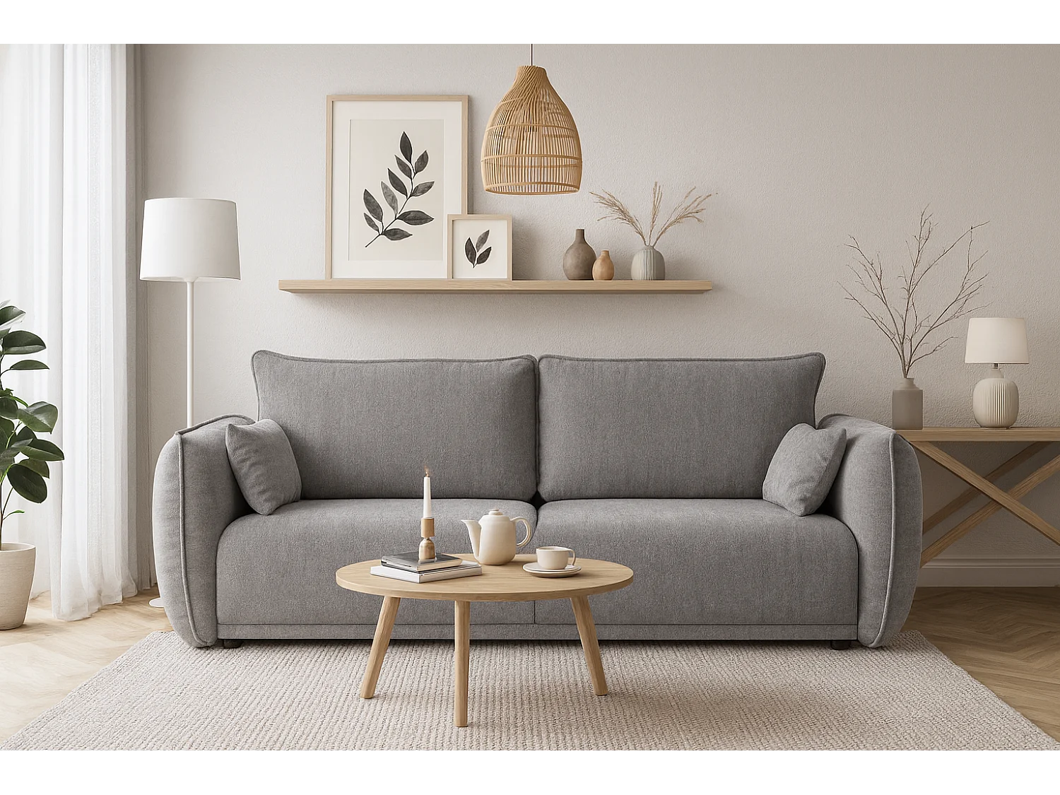 Moderne slaapbank Loren met slaapfunctie 238x100x90 cm – stof Raven 7 grijs