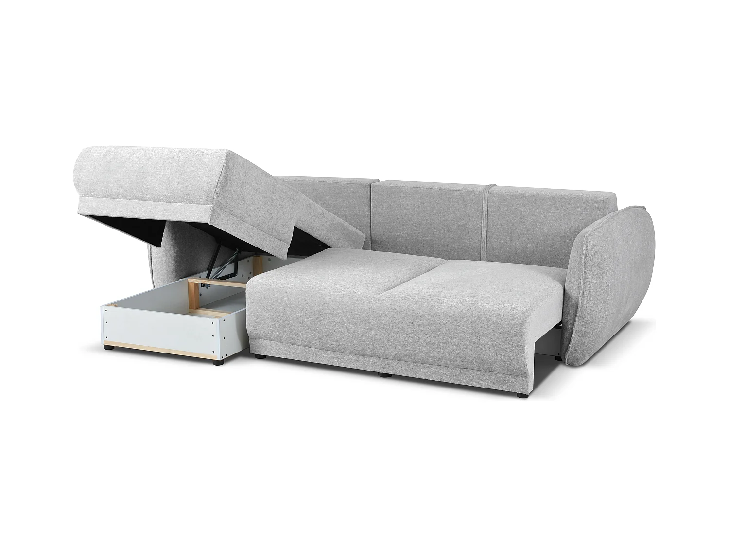Narożnik lewy Loren z funkcją spania 250x150x90 cm – tkanina Raven 6 jasno szara