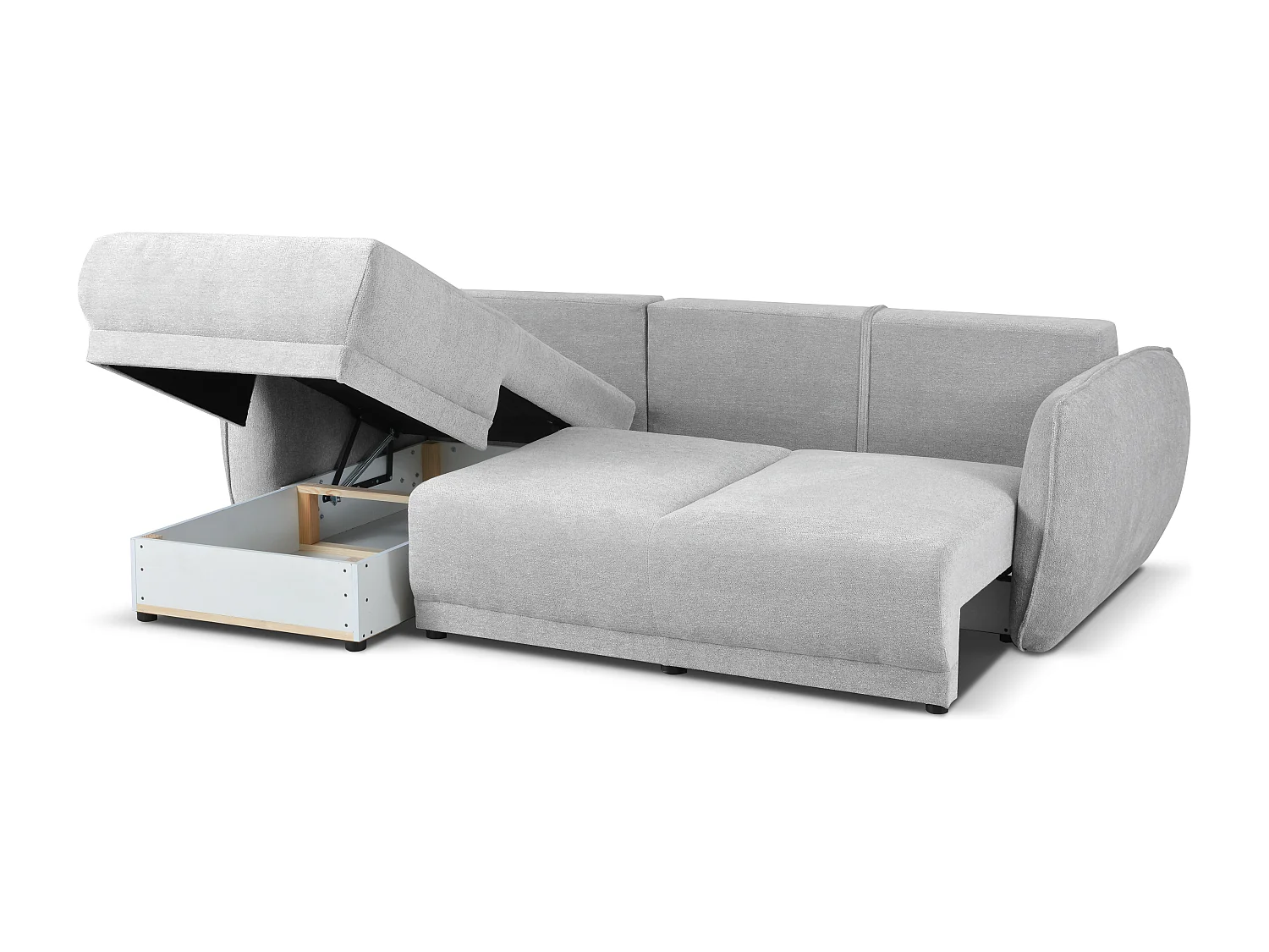 Canapé d’angle gauche Loren convertible 250x150x90 cm – Tissu Raven 6 gris clair