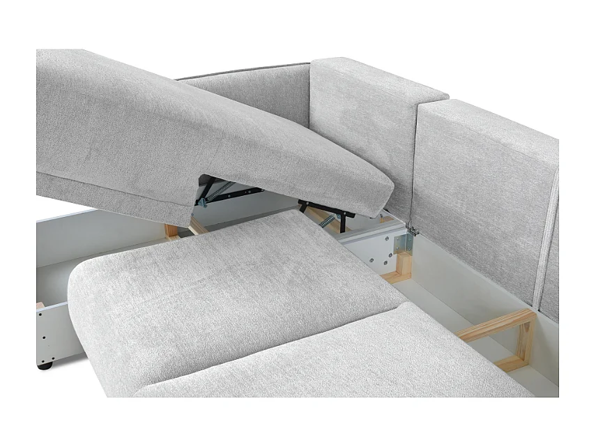 Canapé d’angle gauche Loren convertible 250x150x90 cm – Tissu Raven 6 gris clair