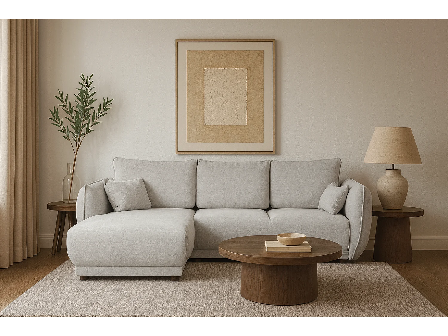 Ecksofa links Loren mit Schlaffunktion 250x150x90 cm – Stoff Raven 6 hellgrau