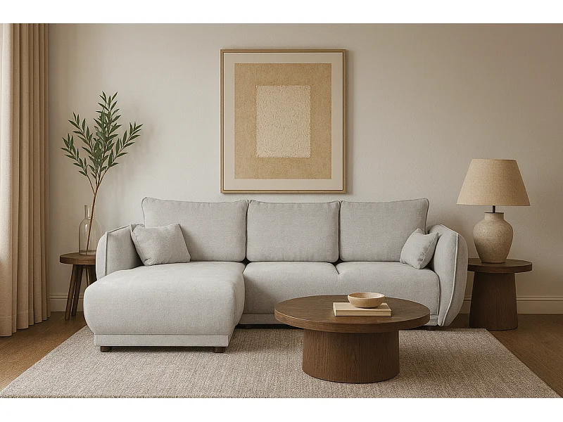 Narożnik lewy Loren z funkcją spania 255x165x91 cm – tkanina Raven 6 jasno szara