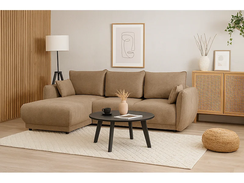 Canapé d’angle gauche  Loren convertible 250x150x90 cm – Tissu Raven 30 beige