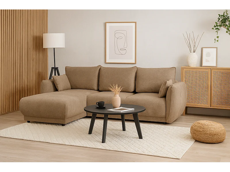 Ecksofa links  Loren mit Schlaffunktion 250x150x90 cm – Stoff Raven 30 beige