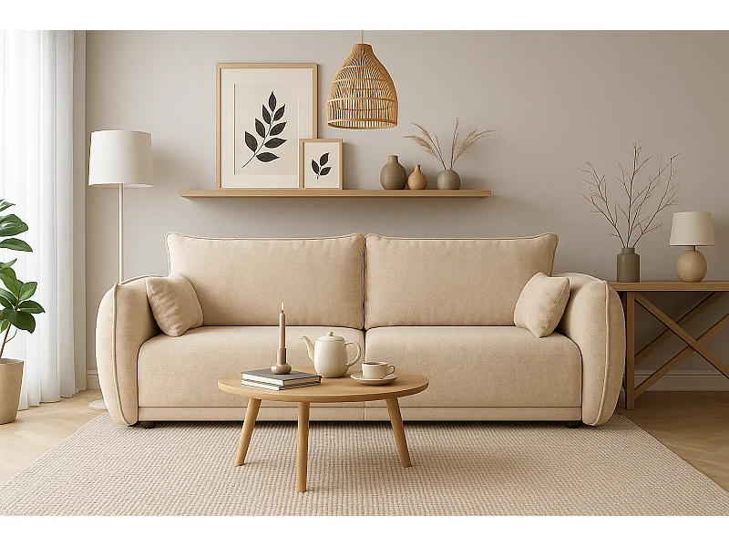 Nowoczesna sofa Loren z funkcją spania 238x100x90 cm – kremowa Raven 24