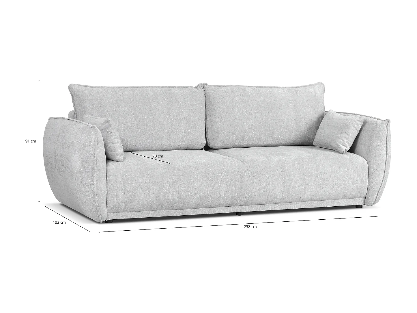 Nowoczesna sofa Loren z funkcją spania 238x100x90 cm – kremowa Raven 24