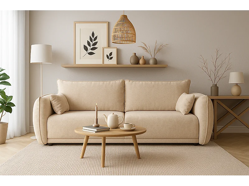 Modernes Sofa Loren mit Schlaffunktion 238x100x90 cm – Stoff Raven 24 creme