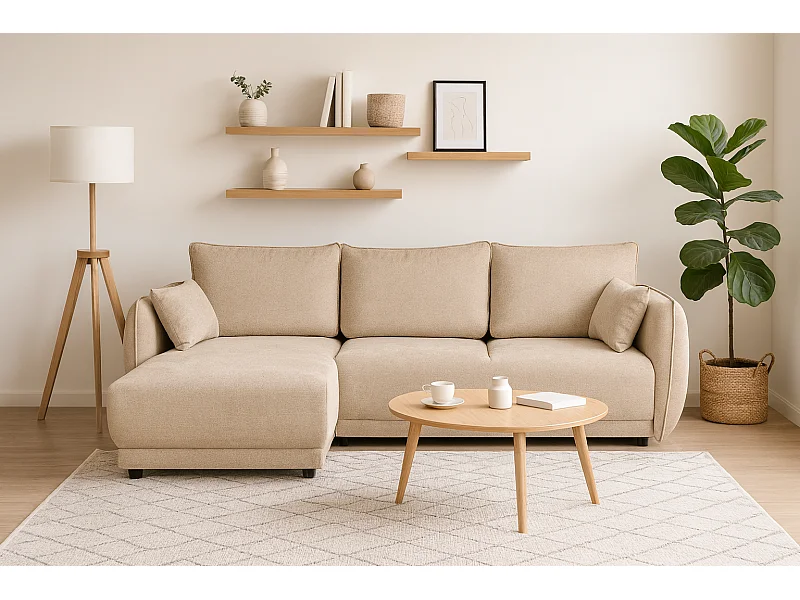 Narożnik lewy Loren z funkcją spania 250x150x90 cm – tkanina Raven 24 kremowa